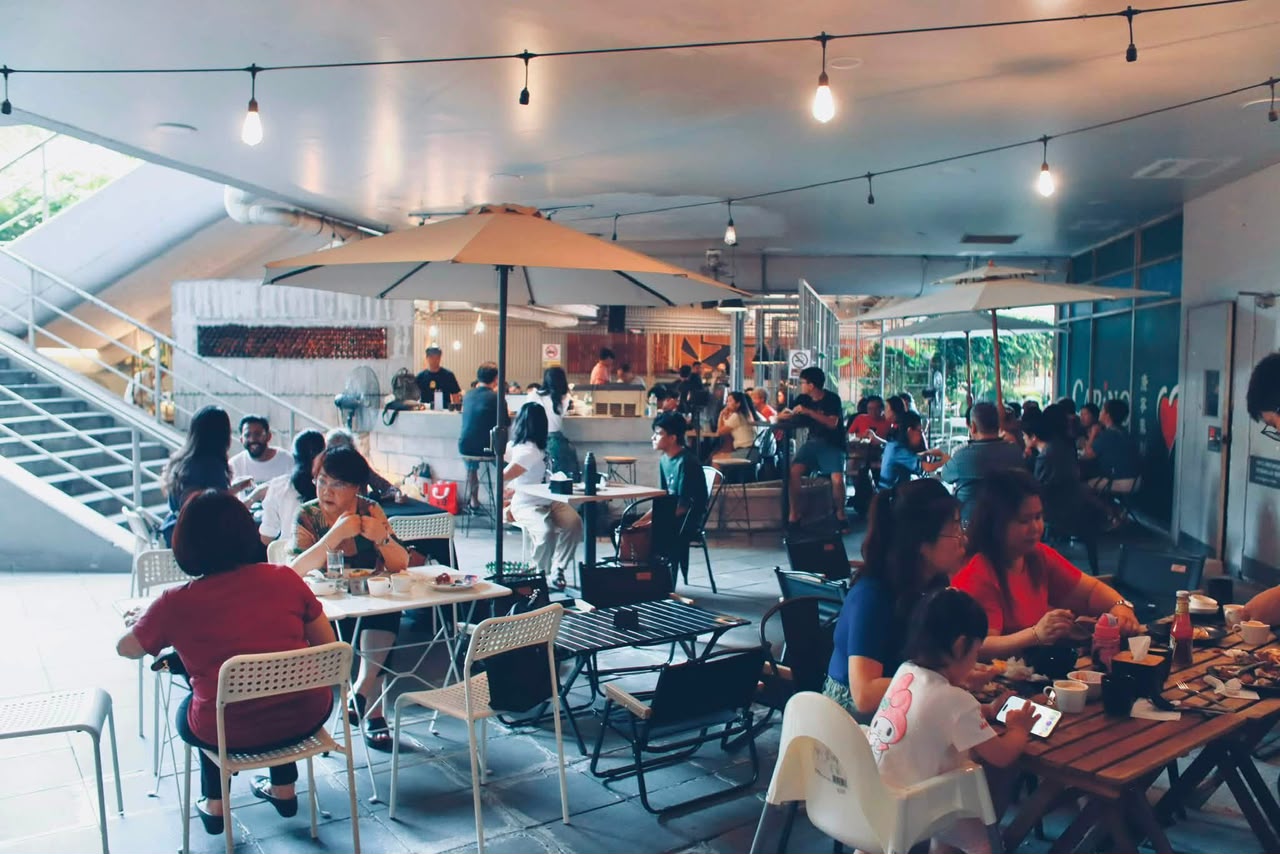 Covered outdoor seating at the Garden Buffet