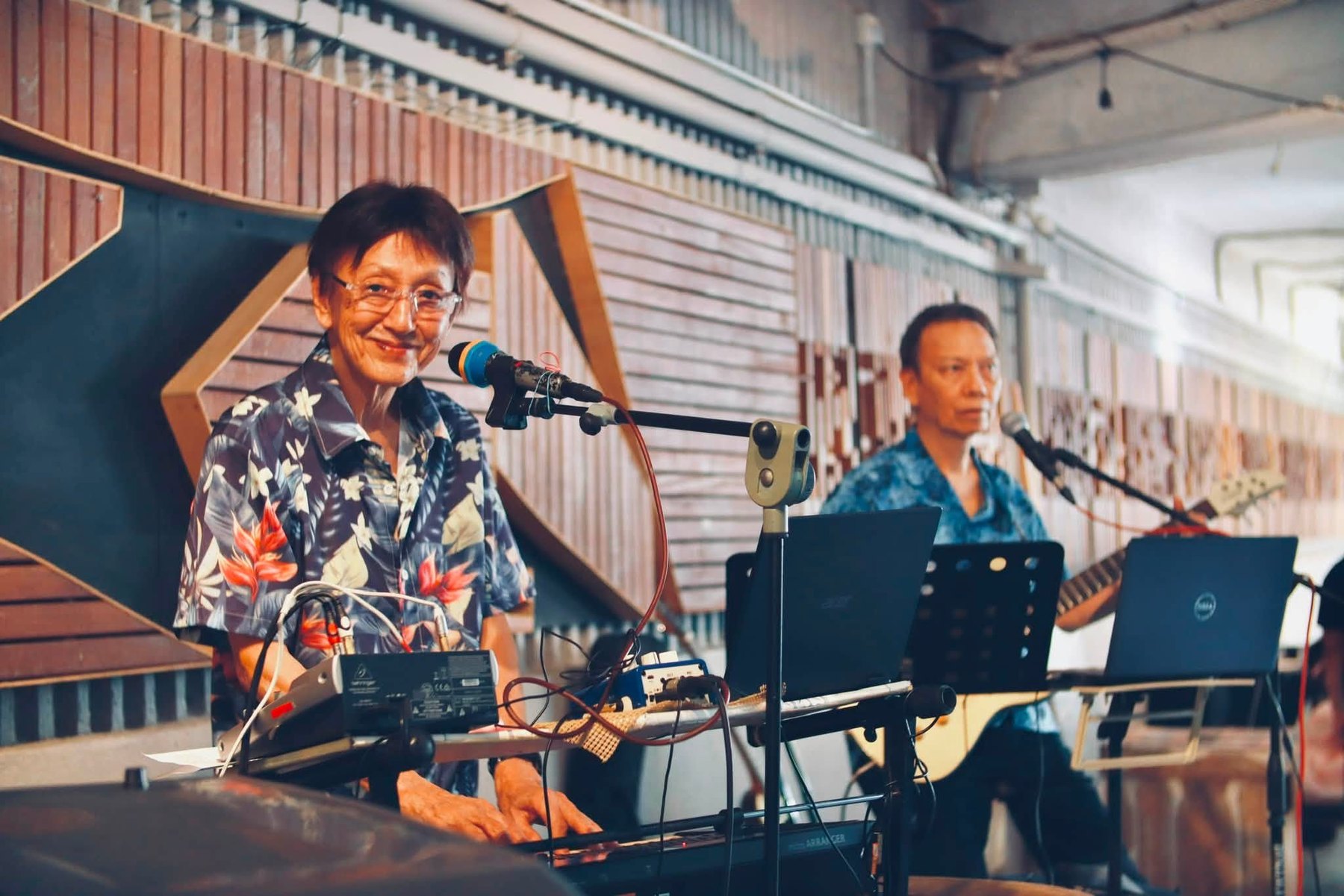 Smiling live band performing for Garden Buffet guests